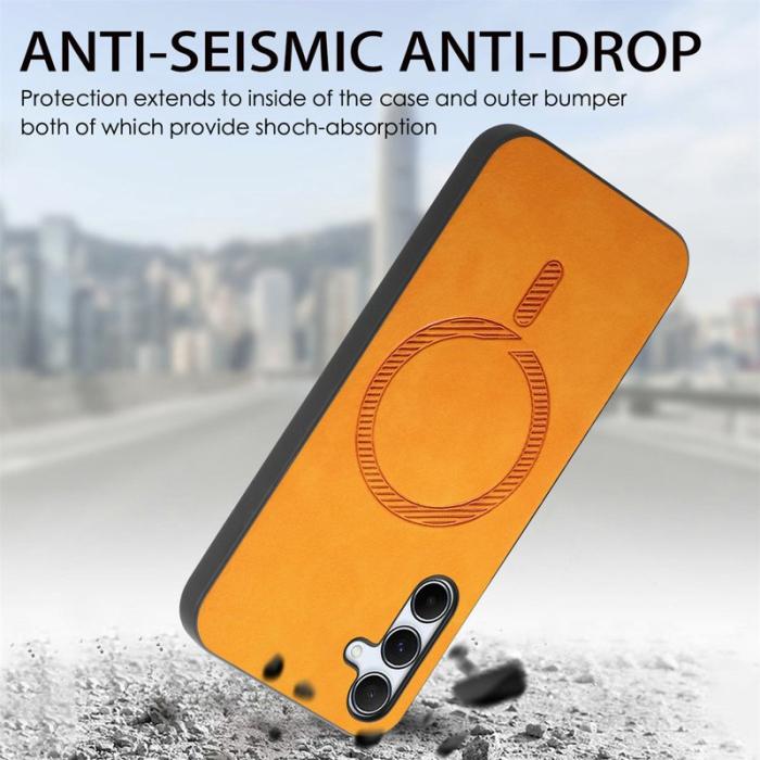 OEM - Samsung Galaxy A35 5G Skal Äkta Läder Magnetiskt Skydd - Gul