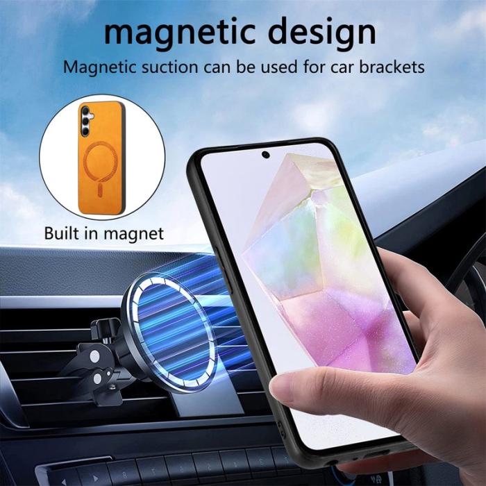 OEM - Samsung Galaxy A35 5G Skal Äkta Läder Magnetiskt Skydd - Gul