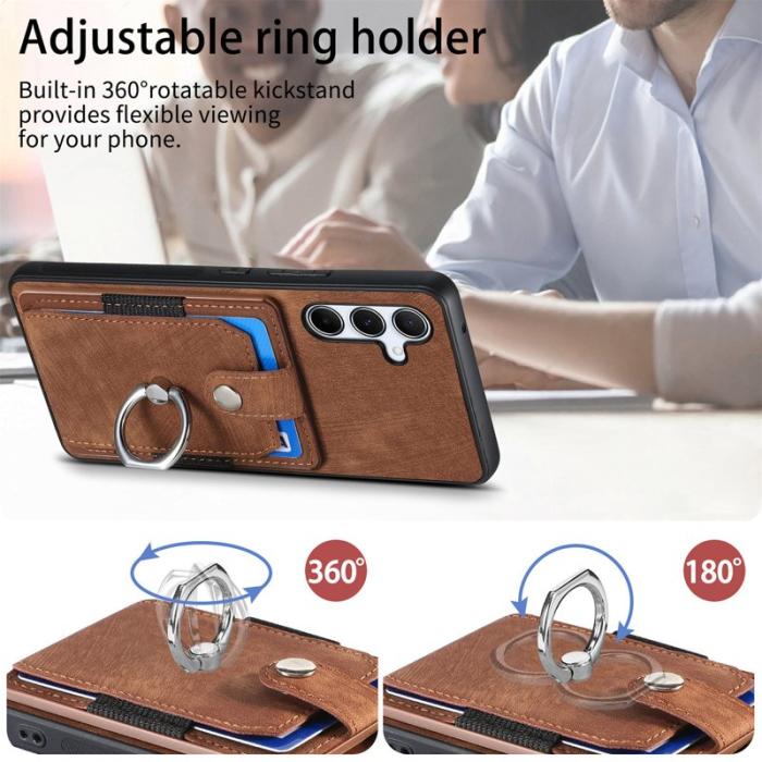 OEM - Samsung Galaxy A35 5G Skal Äkta Läder Med Kortfack Ställ - Brun