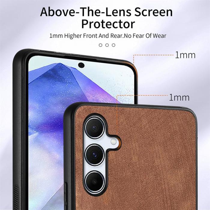 OEM - Samsung Galaxy A35 5G Skal Äkta Läder Med Kortfack Ställ - Brun