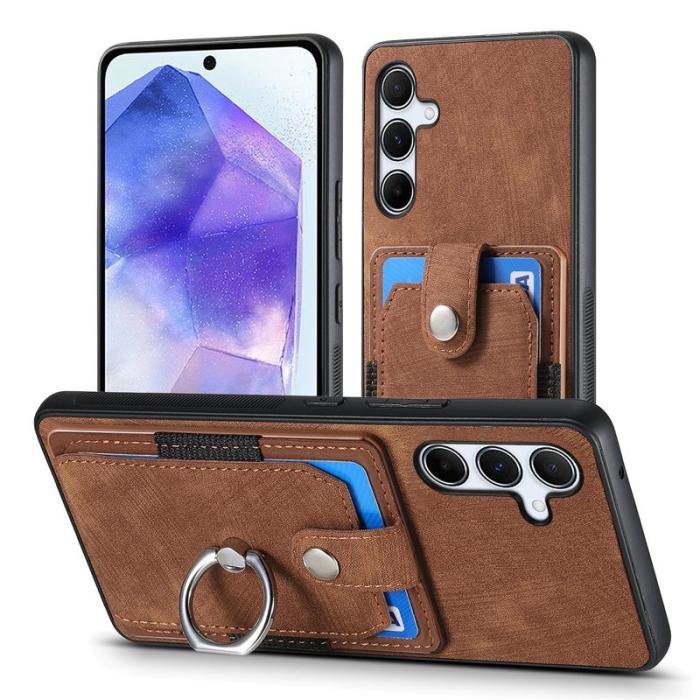 OEM - Samsung Galaxy A35 5G Skal Äkta Läder Med Kortfack Ställ - Brun