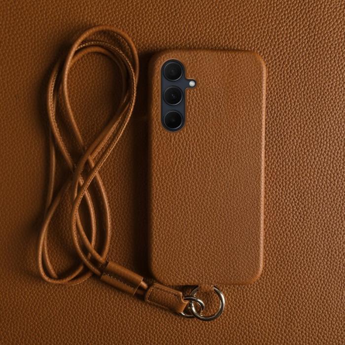 OEM - Samsung Galaxy A35 5G Skal Äkta Läder PC Bakcover - Brun