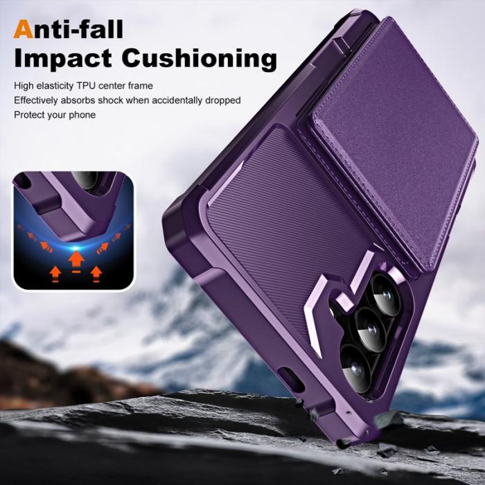 OEM - Samsung Galaxy A35 5G Skal Äkta Läder + Plast Stöd - Lila