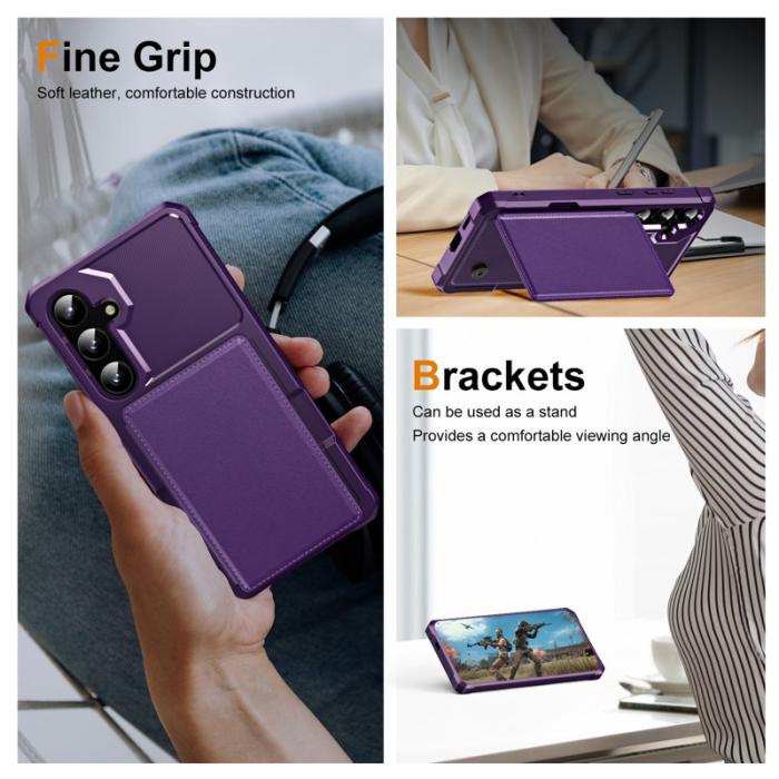 OEM - Samsung Galaxy A35 5G Skal Äkta Läder + Plast Stöd - Lila