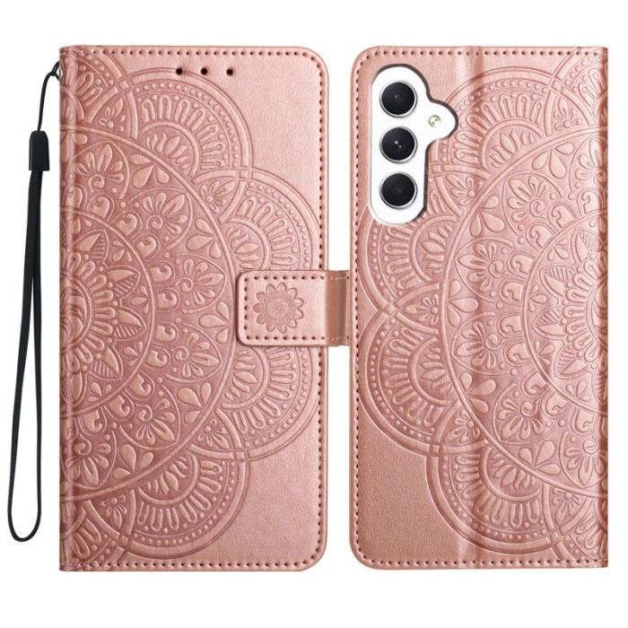 OEM - Samsung Galaxy A35 5G Skal Blommönster Flip Ställ - Roséguld