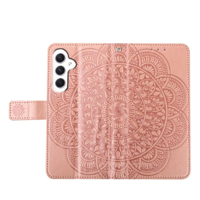 OEM - Samsung Galaxy A35 5G Skal Blommönster Flip Ställ - Roséguld