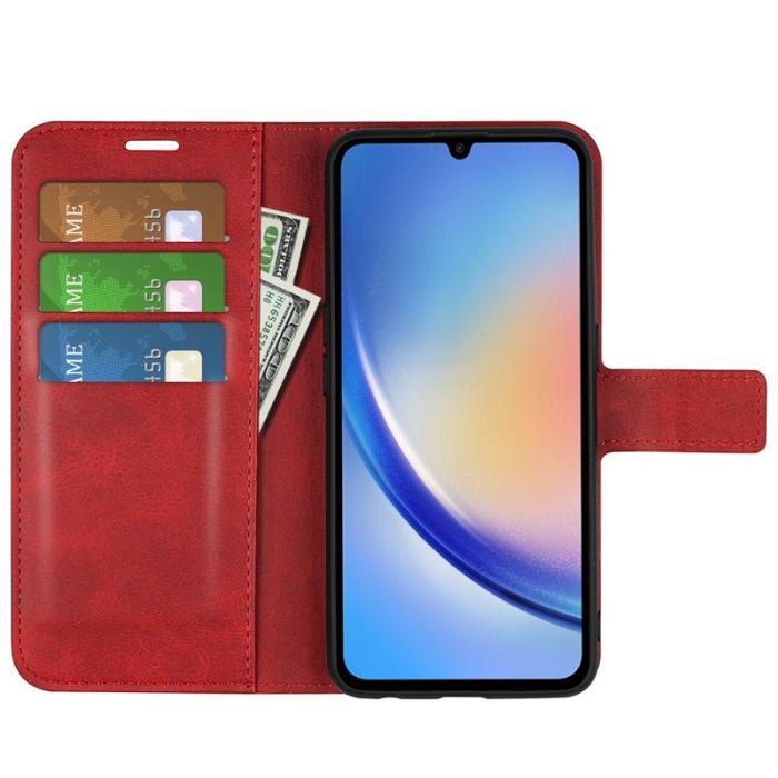 OEM - Samsung Galaxy A35 5G Skal Flip Stöttåligt Konstläder - Röd