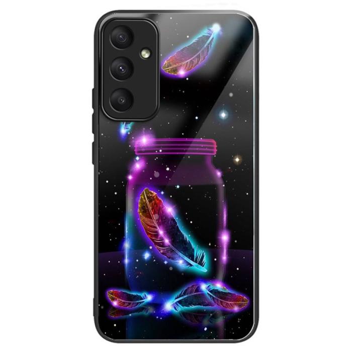 OEM - Samsung Galaxy A35 5G Skal Härdat Glas Mönster - Fluorescerande Fjäder