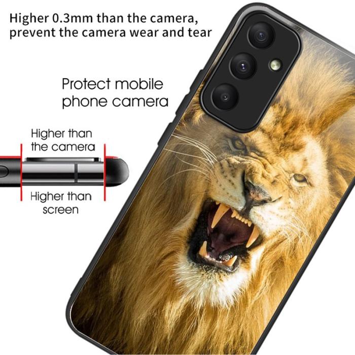 OEM - Samsung Galaxy A35 5G Skal Härdat Glas Mönster Stötskydd - Lejon