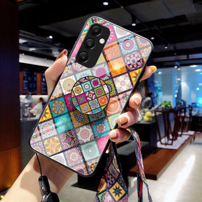 OEM - Samsung Galaxy A35 5G Skal Härdat Glas+Plast Kickstand - Rutig