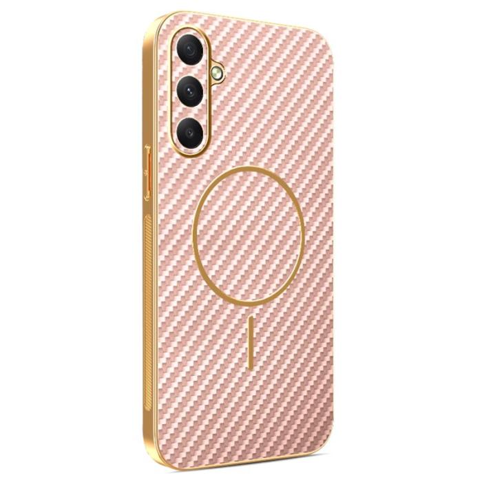 OEM - Samsung Galaxy A35 5G Skal Kolfiber Texturerad TPU - Rosa