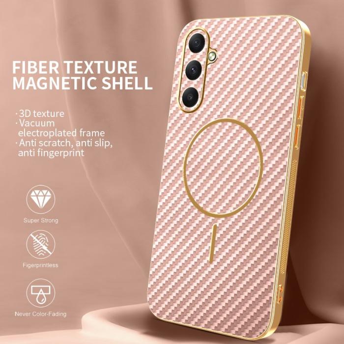 OEM - Samsung Galaxy A35 5G Skal Kolfiber Texturerad TPU - Rosa