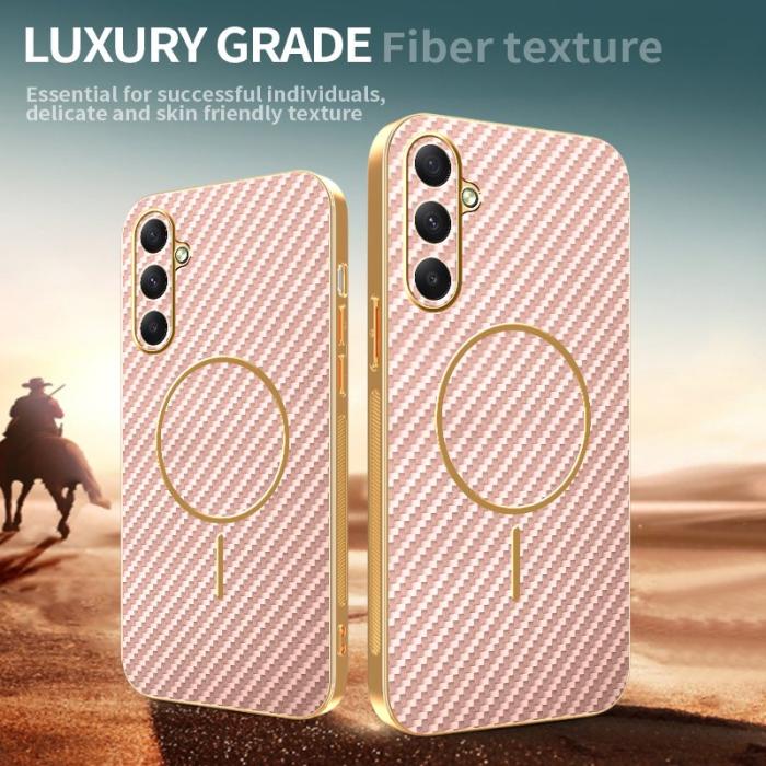 OEM - Samsung Galaxy A35 5G Skal Kolfiber Texturerad TPU - Rosa