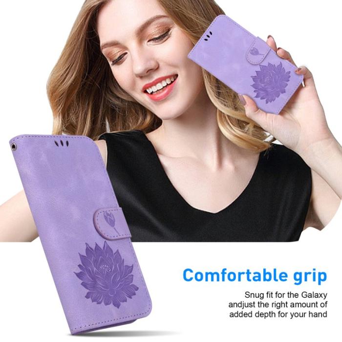OEM - Samsung Galaxy A35 5G Skal Lotusmönster Äkta Läder - Lila