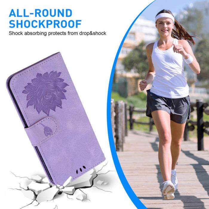 OEM - Samsung Galaxy A35 5G Skal Lotusmönster Äkta Läder - Lila