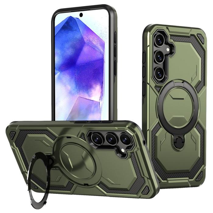 OEM - Samsung Galaxy A35 5G Skal Magnetiskt Ring Ställ PC + TPU - Grön