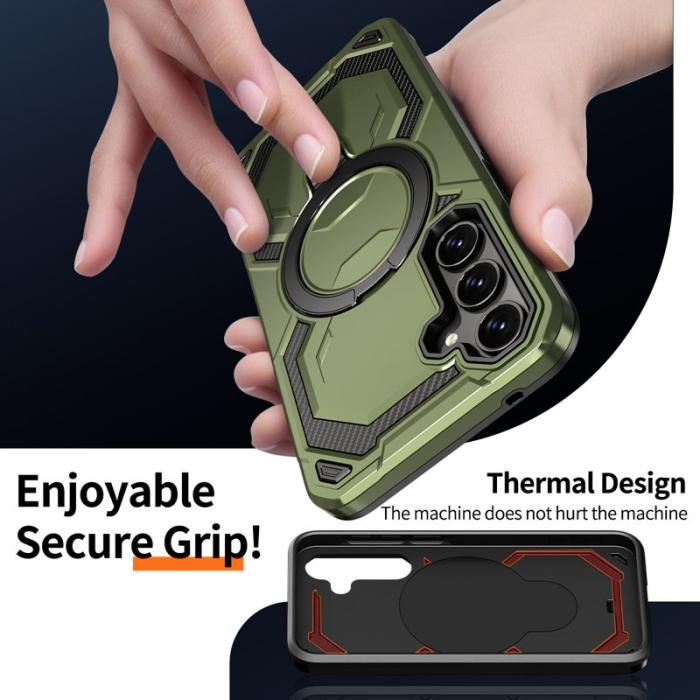 OEM - Samsung Galaxy A35 5G Skal Magnetiskt Ring Ställ PC + TPU - Grön