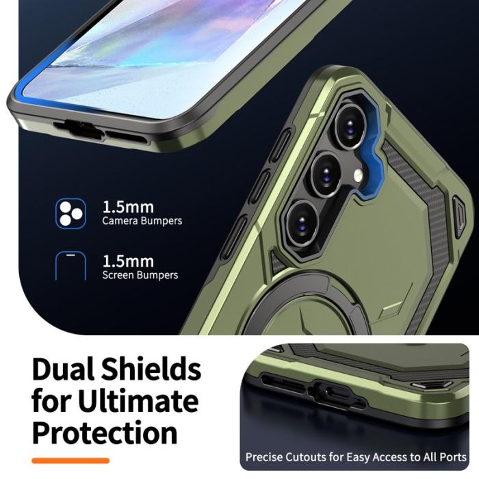 OEM - Samsung Galaxy A35 5G Skal Magnetiskt Ring Ställ PC + TPU - Grön