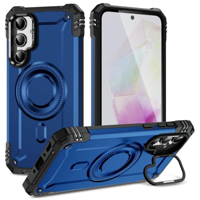 OEM - Samsung Galaxy A35 5G Skal Magnetiskt Ställ PC + TPU Stötskydd - Blå