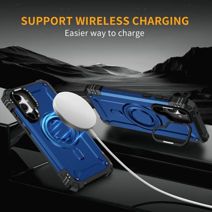 OEM - Samsung Galaxy A35 5G Skal Magnetiskt Ställ PC + TPU Stötskydd - Blå