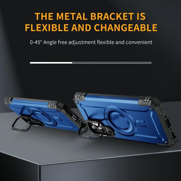 OEM - Samsung Galaxy A35 5G Skal Magnetiskt Ställ PC + TPU Stötskydd - Blå