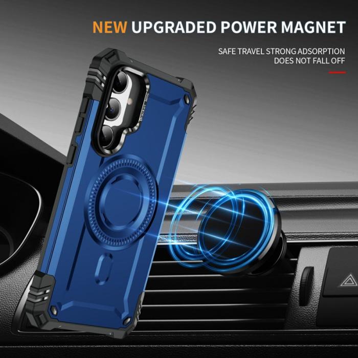 OEM - Samsung Galaxy A35 5G Skal Magnetiskt Ställ PC + TPU Stötskydd - Blå