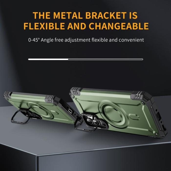 OEM - Samsung Galaxy A35 5G Skal Metall Linsskydd Kickstand Plast - Armégrön