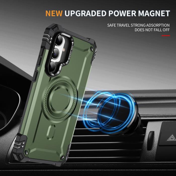 OEM - Samsung Galaxy A35 5G Skal Metall Linsskydd Kickstand Plast - Armégrön