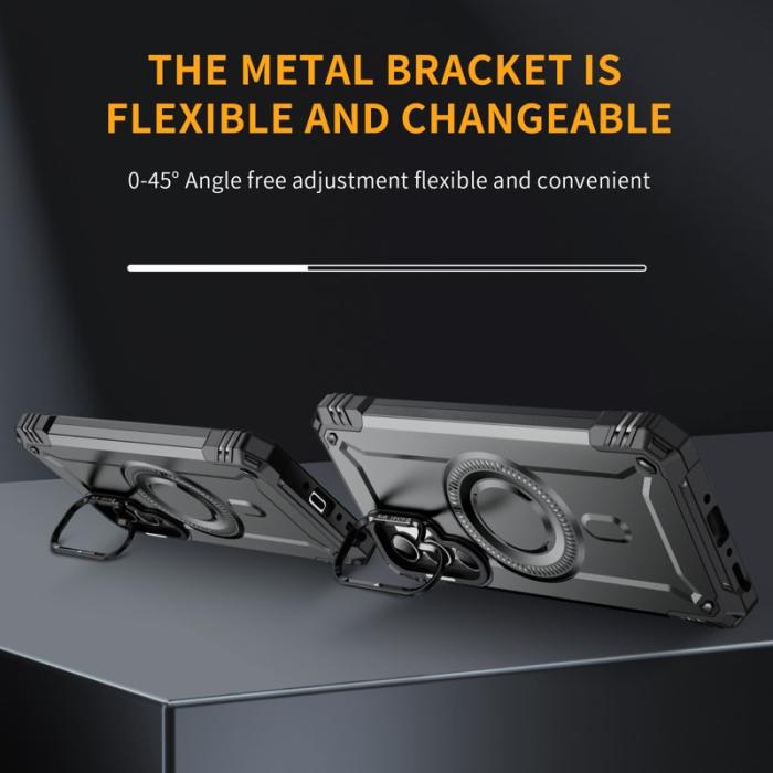 OEM - Samsung Galaxy A35 5G Skal Metall Linsskydd Kickstand Plast - Grå