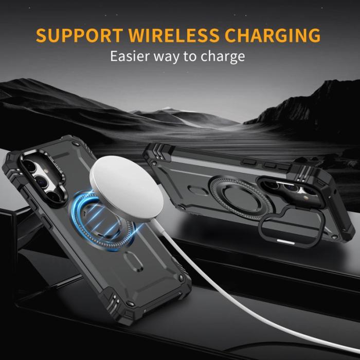 OEM - Samsung Galaxy A35 5G Skal Metall Linsskydd Kickstand Plast - Grå