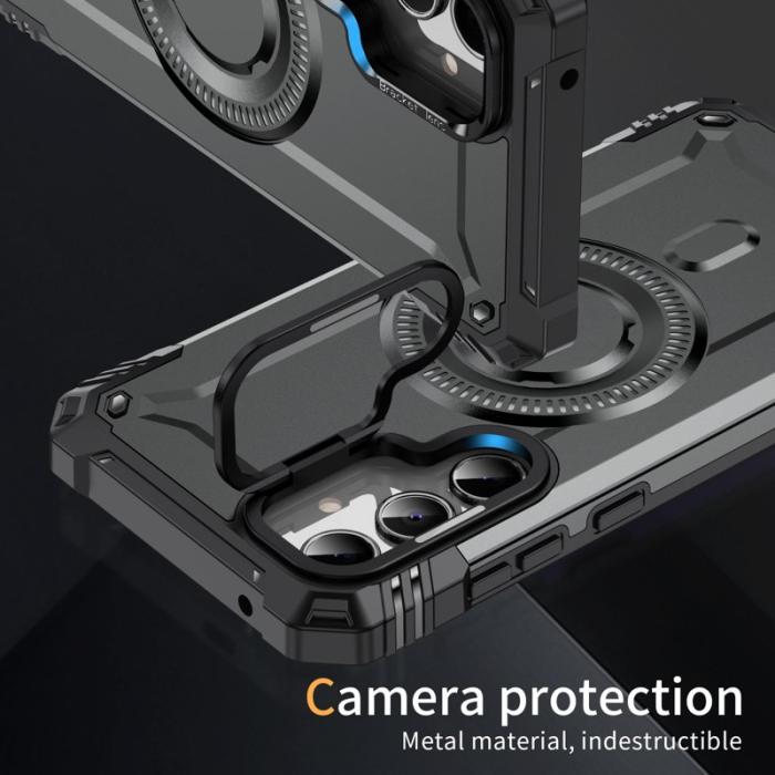 OEM - Samsung Galaxy A35 5G Skal Metall Linsskydd Kickstand Plast - Grå