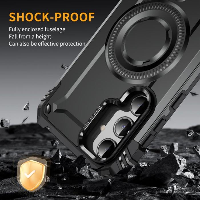 OEM - Samsung Galaxy A35 5G Skal Metall Linsskydd Kickstand Plast - Grå