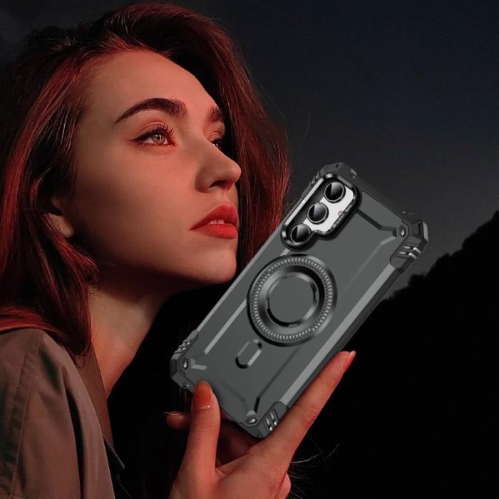 OEM - Samsung Galaxy A35 5G Skal Metall Linsskydd Kickstand Plast - Grå