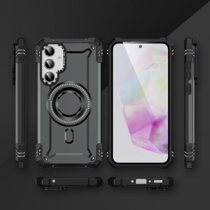 OEM - Samsung Galaxy A35 5G Skal Metall Linsskydd Kickstand Plast - Grå