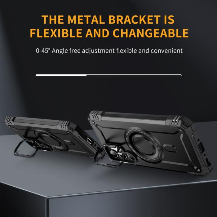 OEM - Samsung Galaxy A35 5G Skal Metall Linsskydd Kickstand Plast - Svart