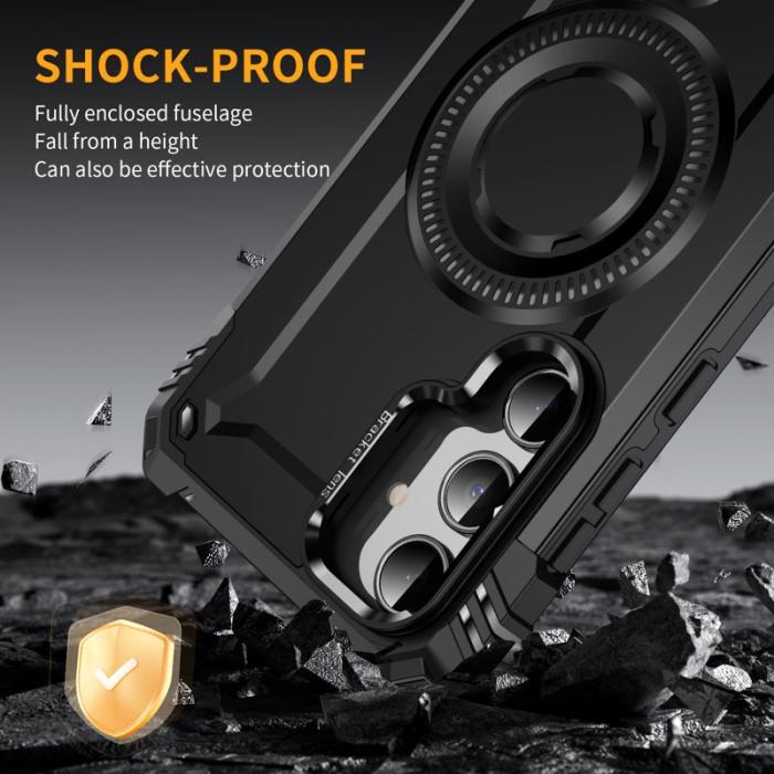 OEM - Samsung Galaxy A35 5G Skal Metall Linsskydd Kickstand Plast - Svart