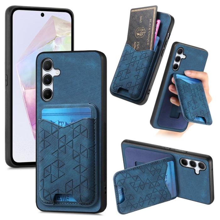 OEM - Samsung Galaxy A35 5G Skal Mönstrad Plånboksfodral Äkta Läder - Blå