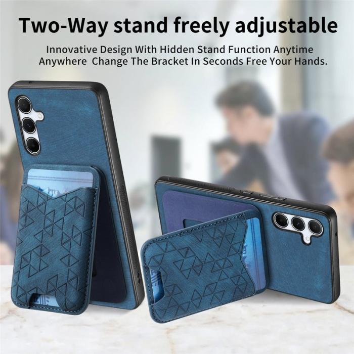 OEM - Samsung Galaxy A35 5G Skal Mönstrad Plånboksfodral Äkta Läder - Blå