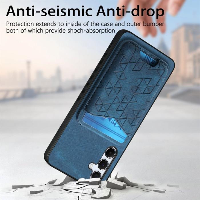 OEM - Samsung Galaxy A35 5G Skal Mönstrad Plånboksfodral Äkta Läder - Blå