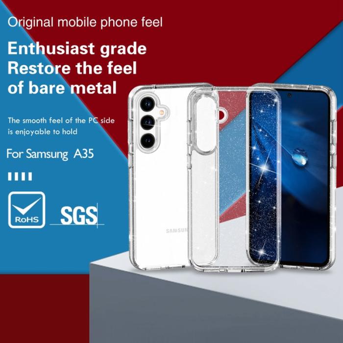 OEM - Samsung Galaxy A35 5G Skal Plast Anti-rep Krämig Glitter - Vit