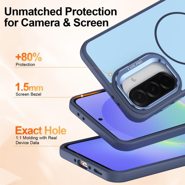 OEM - Samsung Galaxy A35 5G Skal Plast Med Linsskydd Ställ - Blå