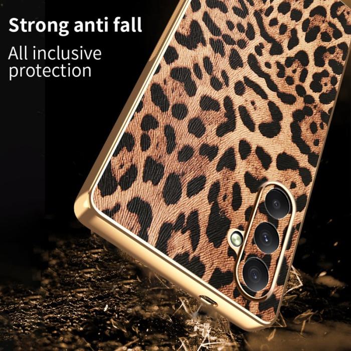 OEM - Samsung Galaxy A35 5G Skal PU Läder Leopardtryck - Flerfärgad