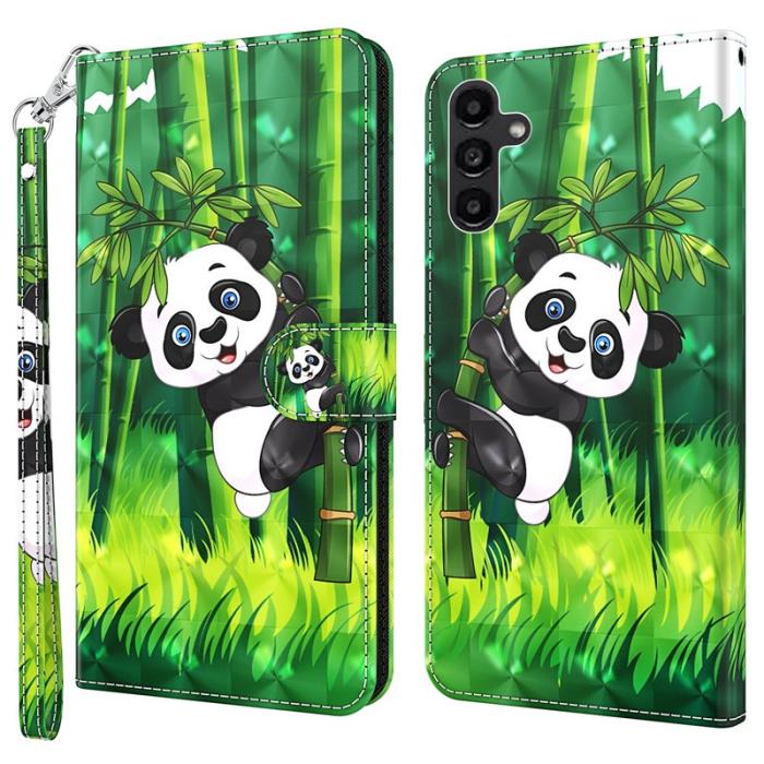 OEM - Samsung Galaxy A35 5G Skal PU Läder Ställfodral 3D Mönster - Panda Klättrande