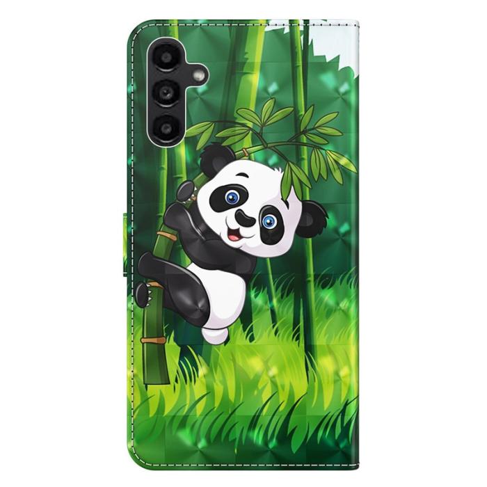 OEM - Samsung Galaxy A35 5G Skal PU Läder Ställfodral 3D Mönster - Panda Klättrande