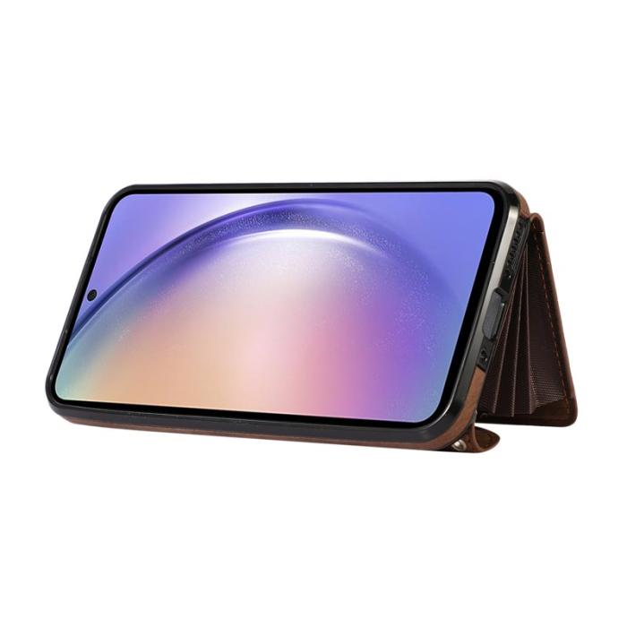 OEM - Samsung Galaxy A35 5G Skal PU Läder + TPU RFID Skydd - Brun