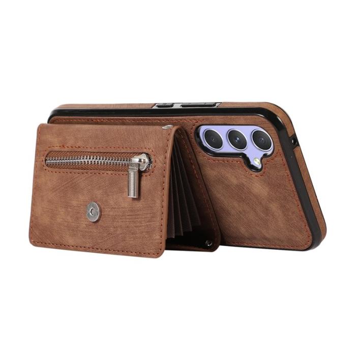 OEM - Samsung Galaxy A35 5G Skal PU Läder + TPU RFID Skydd - Brun