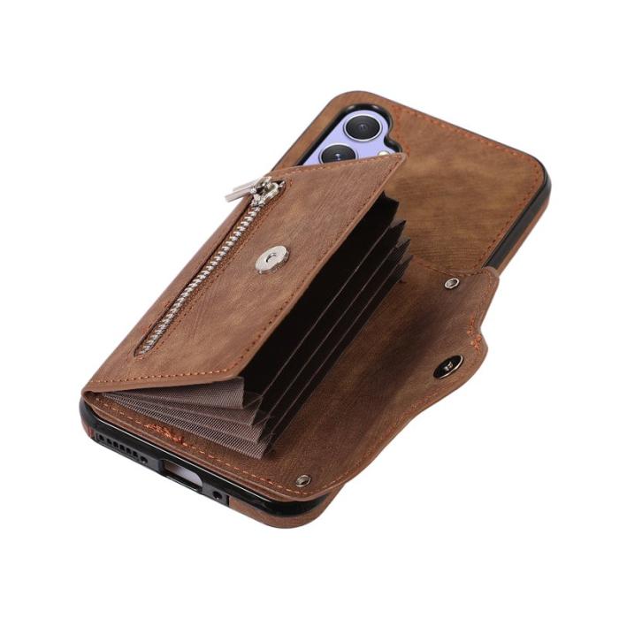 OEM - Samsung Galaxy A35 5G Skal PU Läder + TPU RFID Skydd - Brun