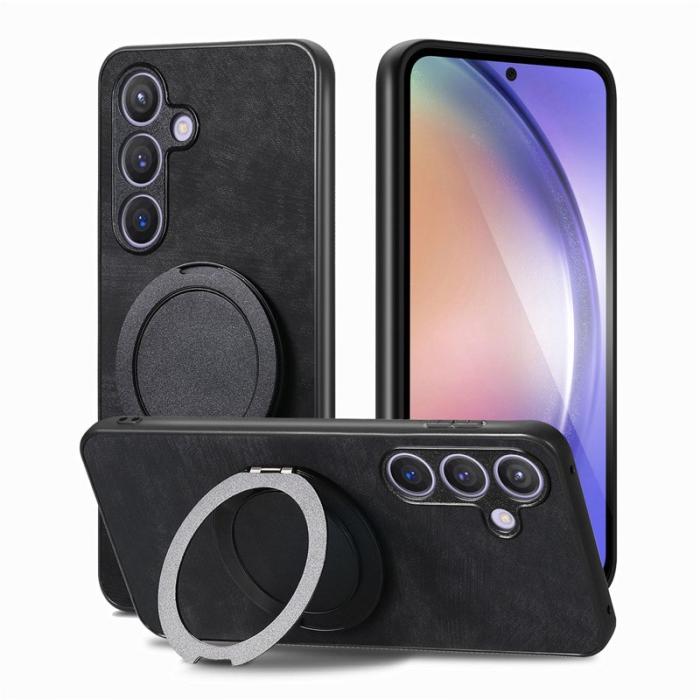 OEM - Samsung Galaxy A35 5G Skal Rotera Ställ Äkta Läder - Svart