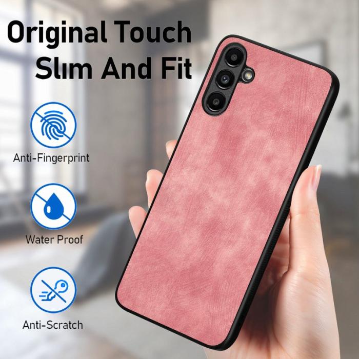 OEM - Samsung Galaxy A35 5G Skal Stöttålig Slim Retro Äkta Läder - Rosa