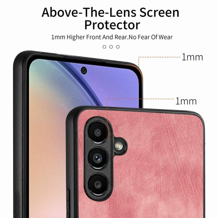 OEM - Samsung Galaxy A35 5G Skal Stöttålig Slim Retro Äkta Läder - Rosa